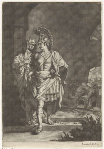 Aeneas en de Sibille van Cumae by Adriaen Schoonebeek