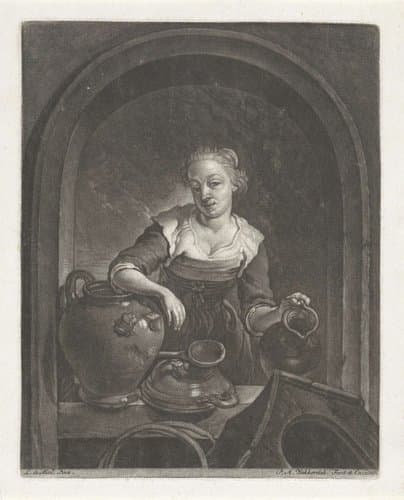 Jonge vrouw met een kruik in een venster by Pieter Anthony Wakkerdak