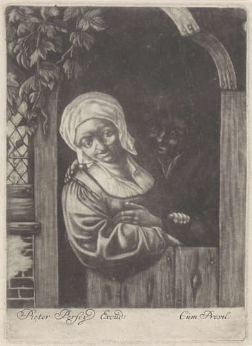 Man en vrouw in een deuropening by anonymous