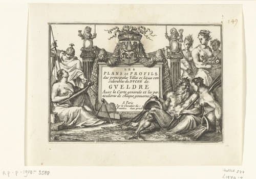 Titelprent voor 'Les plans et profils des principales Villes et lieux considerables du duché de Gueldre' van Sébastien Beaulieu de Pontault by Romeyn de Hooghe