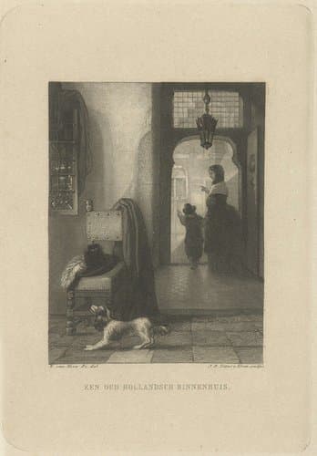 Interieur met hond by Jan Baptist Tetar van Elven