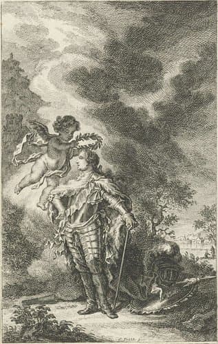 Putto lauwert een krijgsheer by Simon Fokke
