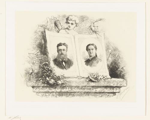 Dubbelportret van A.C.C. Folkersma en Aurelia van Holkema ter gelegenheid van hun koperen bruiloft by Petrus Johannes Arendzen