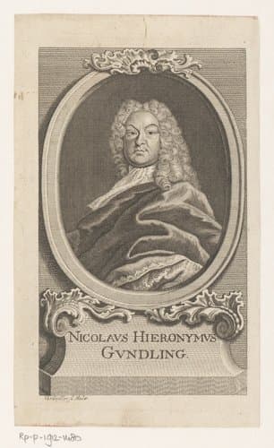 Portret van Nicolaus Hieronymus Gundling by Gottfried August Gründler