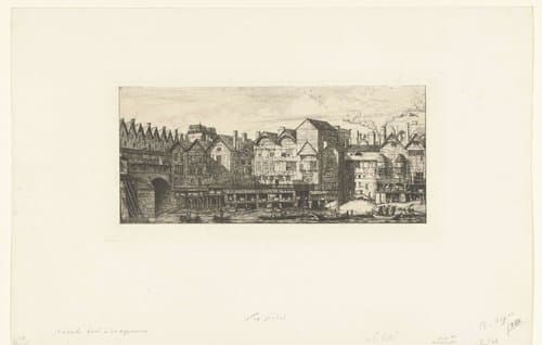 Achtergevels van huizen met bontwerkers aan de Seine in buurt van Pont-au-Change in Parijs by Charles Meryon