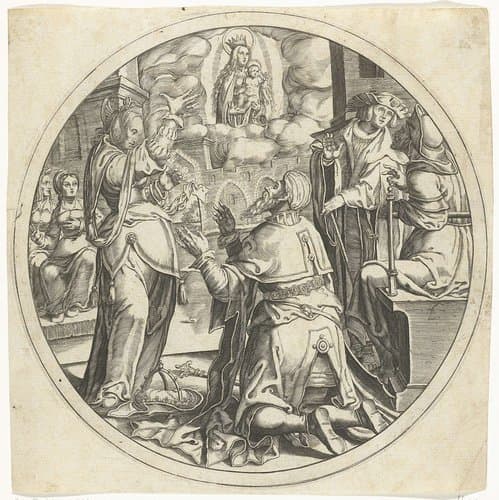 Maria met het Kind verschijnt aan keizer Augustus by Bartholomeus Willemsz. Dolendo