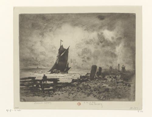 Zeegezicht met schip by Félix Hilaire Buhot
