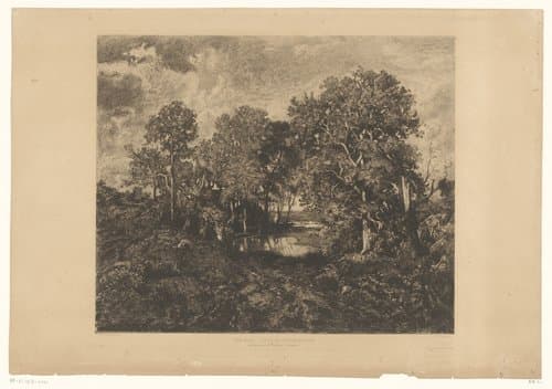 Gezicht op het bos van Fontainebleau met een figuur bij een plas by Théophile Chauvel
