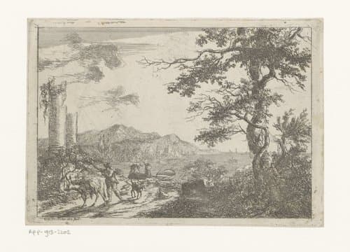 Ezeldrijver in een kustlandschap by Pierre François De Noter