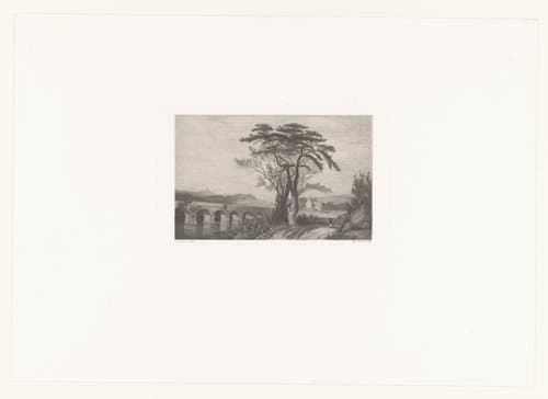 Berglandschap met stenen brug by Auguste Numans