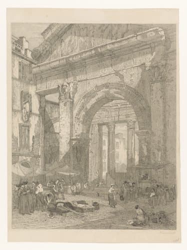 Vismarkt bij de Porticus van Octavia te Rome by Auguste Numans