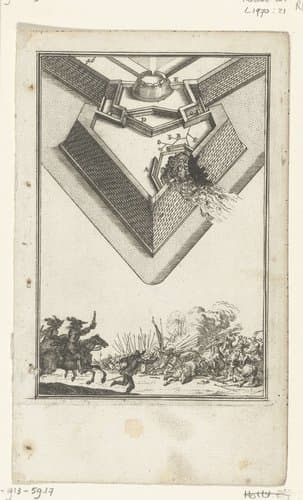 Illustratie voor 'Den Arbeid van Mars' van Allain Manesson Mallet by Romeyn de Hooghe