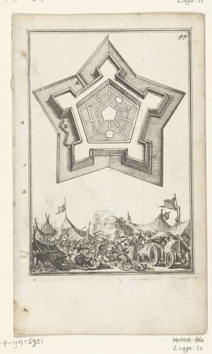 Illustratie voor 'Den Arbeid van Mars' van Allain Manesson Mallet by Romeyn de Hooghe