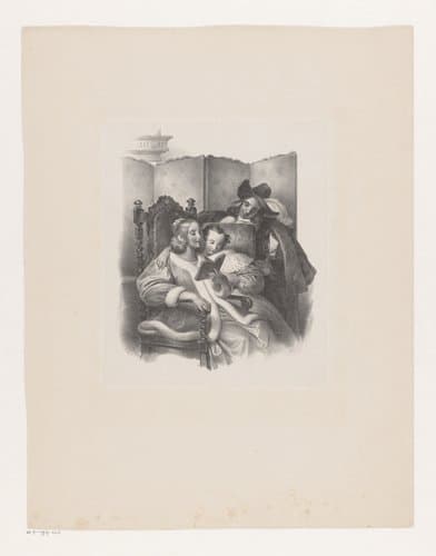 Lezende vrouw met jongen en meisje by anonymous