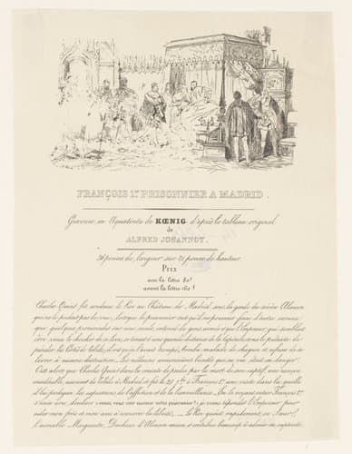 Aankondiging van prent met Frans I van Frankrijk als gevangene in Madrid by Koenig
