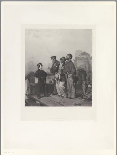 Drie zeemannen en een knaap in een haven by Nikolaus Barthelmess