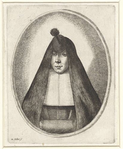 Portret van een vrouw met houpette by Wenceslaus Hollar