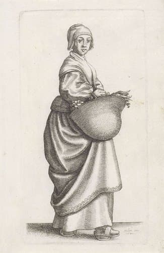 Engelse keukenmeid met mand aan de arm by Wenceslaus Hollar