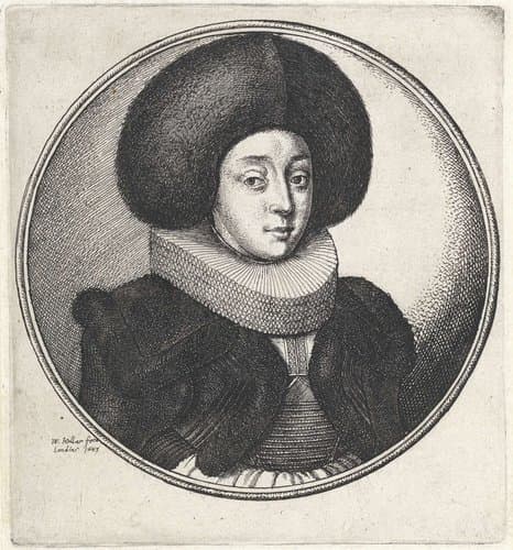 Vrouw met plooikraag en grote bontmuts by Wenceslaus Hollar