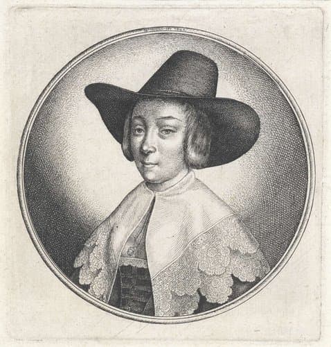 Vrouw met kanten kraag en breedgerande hoed by Wenceslaus Hollar