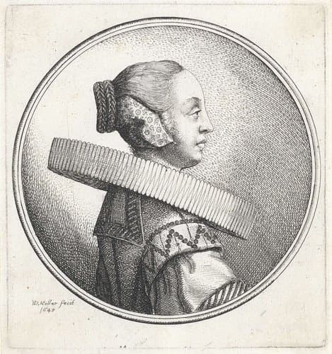 Vrouw met plooikraag en gevlochten knot by Wenceslaus Hollar