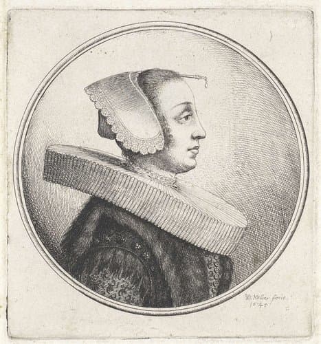Vrouw met plooikraag, hoofdkapje en haarpin by Wenceslaus Hollar