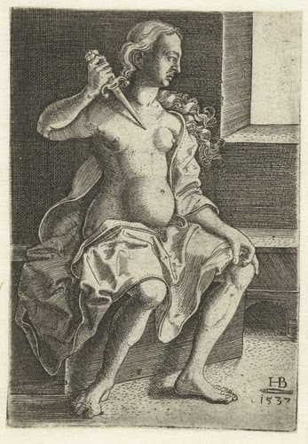 Lucretia steekt mes in haar borst