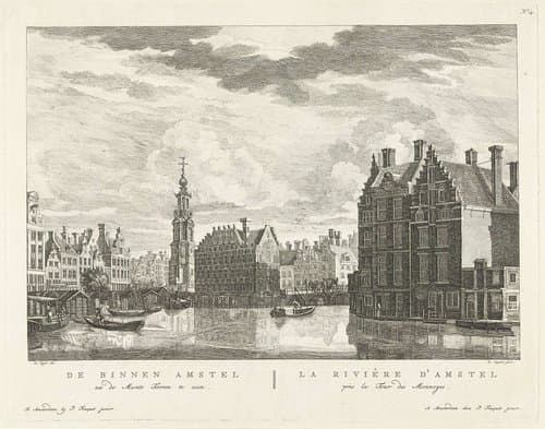 De Binnen Amstel na de Munts Tooren te zien / La riviêre d'Amstel près la Tour des Monnoyes