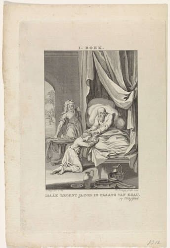 Jakob ontvangt de zegen van Isaak by Theodoor Koning