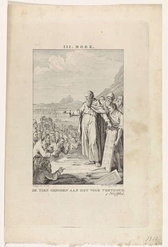 De Tien Geboden aan het volk vertoond by Theodoor Koning