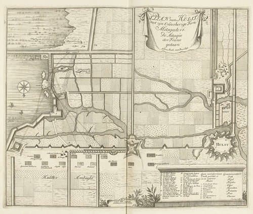 Kaart van de aanval van de Fransen op Hulst, 1702