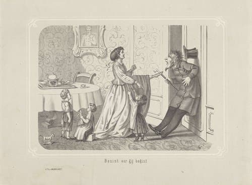 Vrouw trapt man de deur uit by Gustaaf Leonardus Adolf Amand