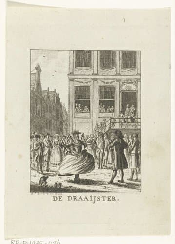 Vrouw draaiend met voorwerpen voor publiek op kermis by Carel Frederik Bendorp (I)