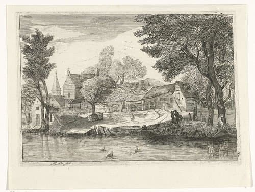 Dorpsgezicht aan het water by Anna Maria de Koker