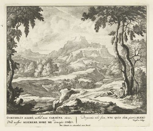 Landschap met twee herders bij een boom by Jan van Call (I)