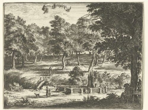 Landschap met de bron 'Acidula Smechtana' by Romeyn de Hooghe