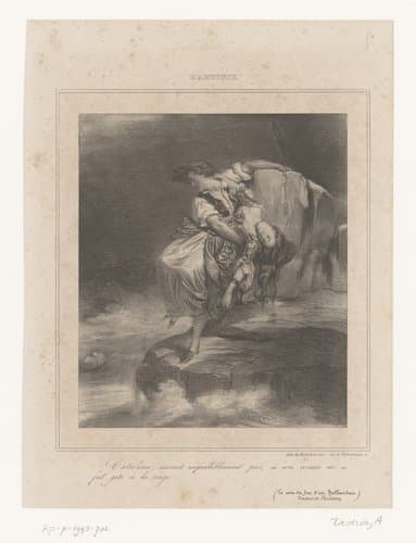 Jongeman redt zijn nicht Catalina van de verdrinkingsdood by Achille Devéria