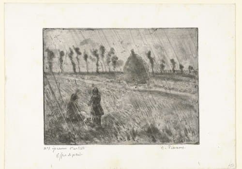 Regen op het land by Camille Jacob Pissarro