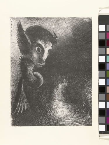 De chimaera bekeek alles met afschuw by Odilon Redon