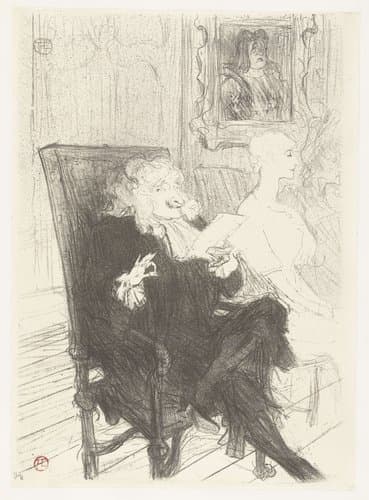 Acteurs Jules Charles Truffier en Marguerite Moreno in toneelstuk Les femmes savantes by Henri de Toulouse-Lautrec