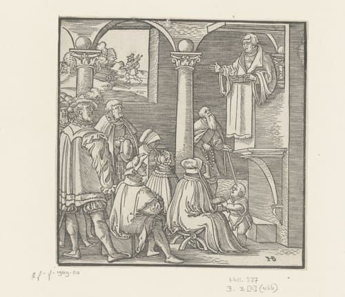 Martin Luther predikend in een kerk
