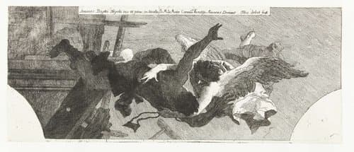 Vallende man wordt opgevangen door engel met scapulier by Giovanni Domenico Tiepolo
