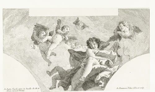 Engel en putti met aflaatboeken van Karmelieter Orde en cherubijnen by Giovanni Domenico Tiepolo