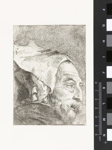 Man met muts met opgeslagen rand by Giovanni Domenico Tiepolo