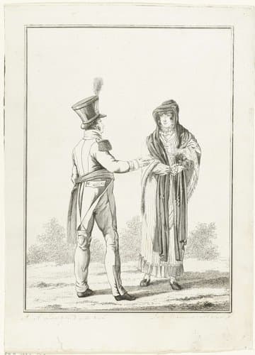 Officier en dame met roos in haar hand by Joannes Bemme