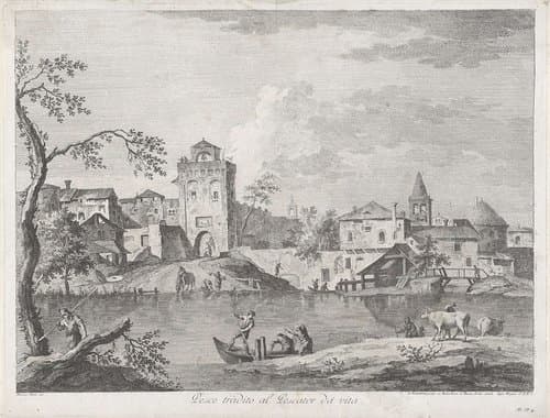 Stadsgezicht met rivier by Francesco Bartolozzi