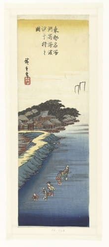 Schelpen verzamelen bij laag water op het strand van Susaki by Hiroshige (I) , Utagawa