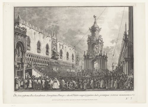 Die jovis postrema Bacchanaliorum Serenissimus Princeps e ducali Palatio conspicit populares ludos, perantiquae victoriae monumenta by Giovanni Battista Brustoloni