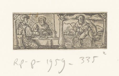 Twee mannen aan een tafel en het sterrenbeeld Waterman by anonymous; anonymous