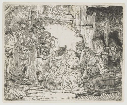 De aanbidding der herders: met de olielamp by Rembrandt van Rijn